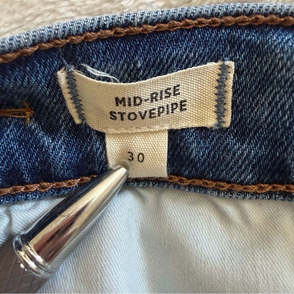 Madewell Midrise Stovepipe Denim Jeans Frayed Raw Hem Size 30 waist 30.5 Inseam - Picture 5 of 12